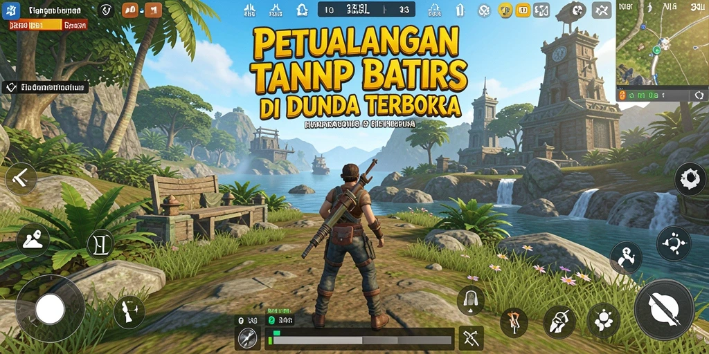 Screenshot gameplay yang menunjukkan eksplorasi dunia terbuka.