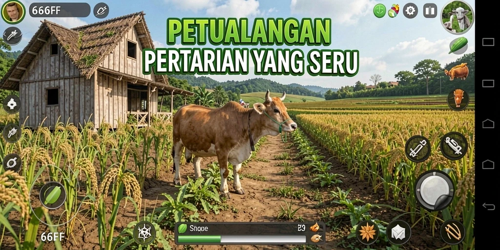 Tampilan gameplay 666FF yang seru dengan pertanian yang indah.