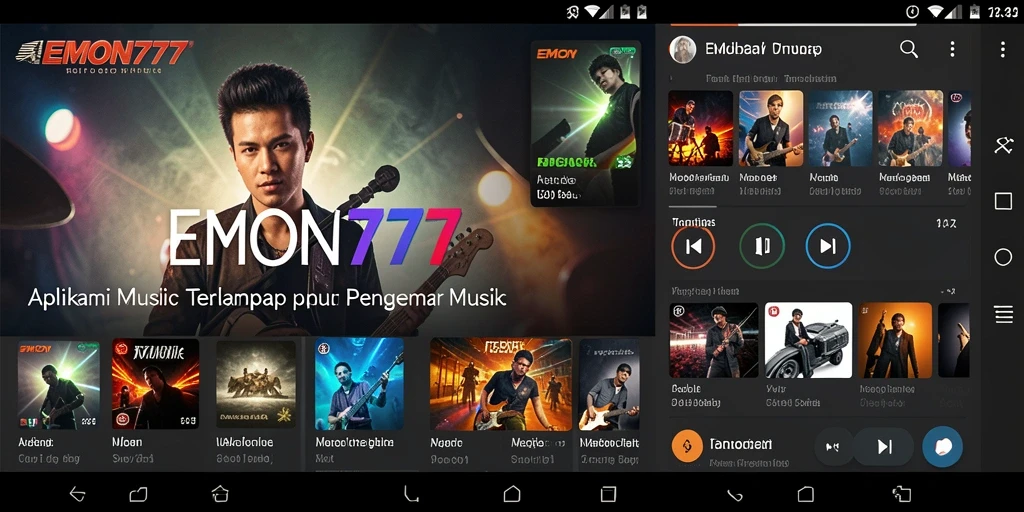 Screenshot gameplay EMON777 menampilkan berbagai genre musik yang tersedia.