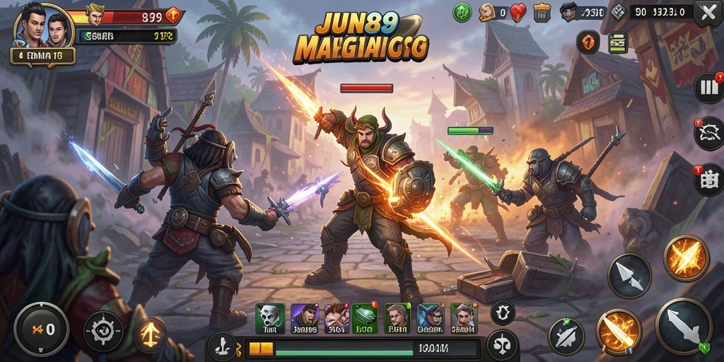 Tampilan gameplay mendebarkan dalam JUN88, strategi yang menantang.