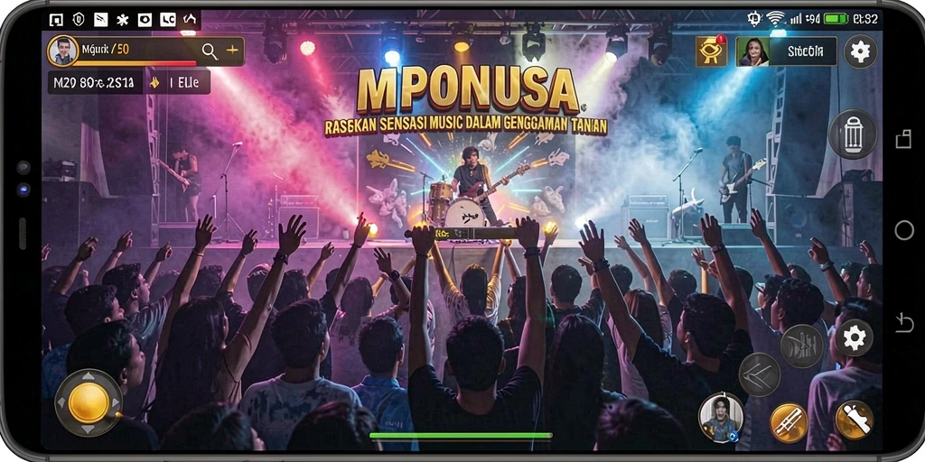 Tampilan gameplay MPONUSA yang menampilkan interaksi pengguna dengan musik.