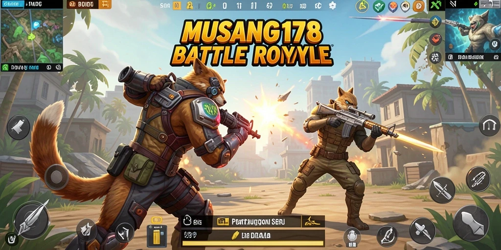 Tangkapan layar MUSANG178 menampilkan aksi pertarungan intens dalam gameplay Battle Royale.