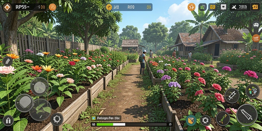 Screenshot gameplay RP55 menunjukkan pengalaman berkebun yang menarik.