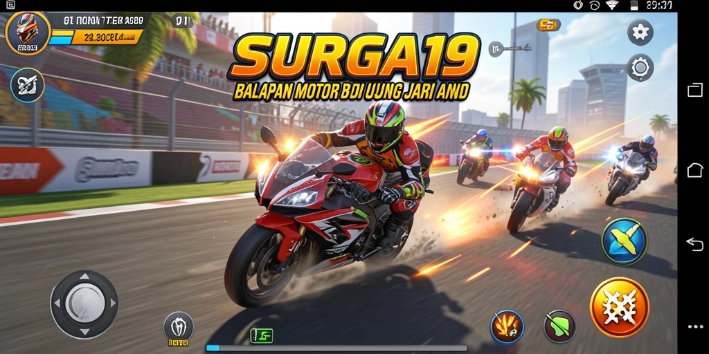 Gameplay menegangkan dalam balapan motor yang seru.