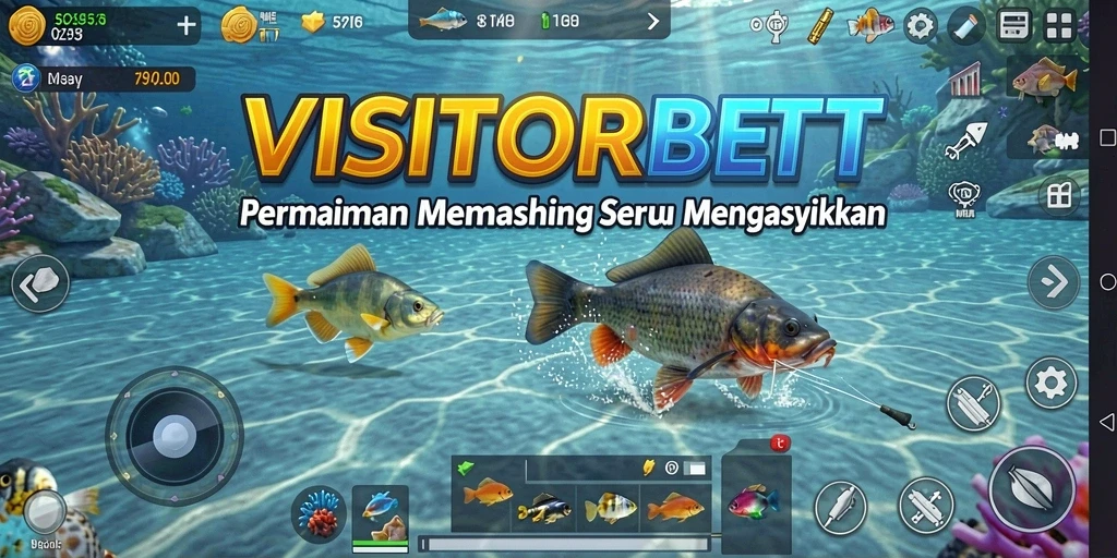 Screenshot gameplay menarik dari VISITORBET yang menunjukkan aksi memancing di lautan.